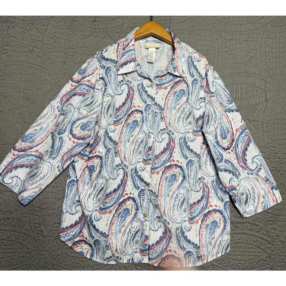 Alfred Dunner Paisley Layered Look Button Down Shirt w Necklace Size 1X NWOT - Picture 1 of 9